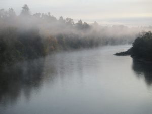 American River, Fair Oaks Bridge, mist, morning, chilly, 