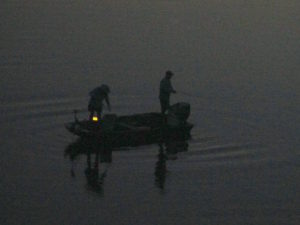 boat, American River, twilight, fishing