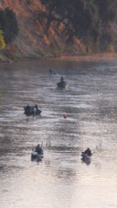 fishermen, boats, American River, Fair Oaks Bridge, morning